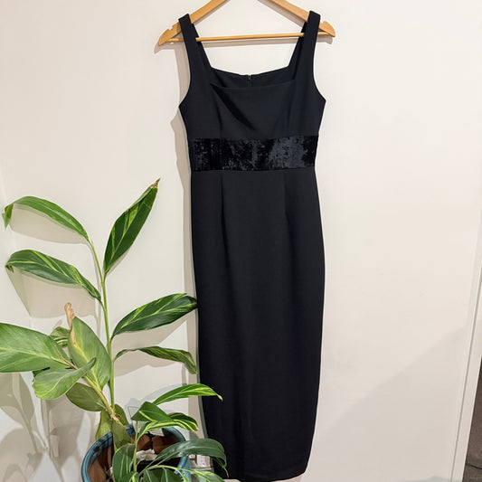 Cue Black Velvet Waist Sleeveless Midi Dress Size 10