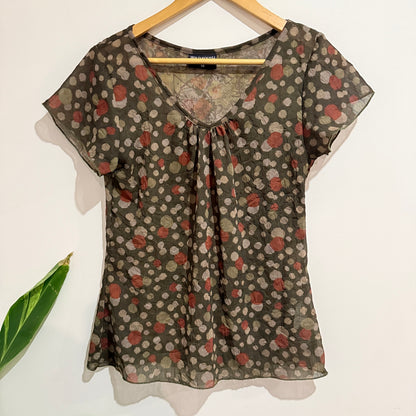Wild South Olive Floral Print Sheer Top Size 10