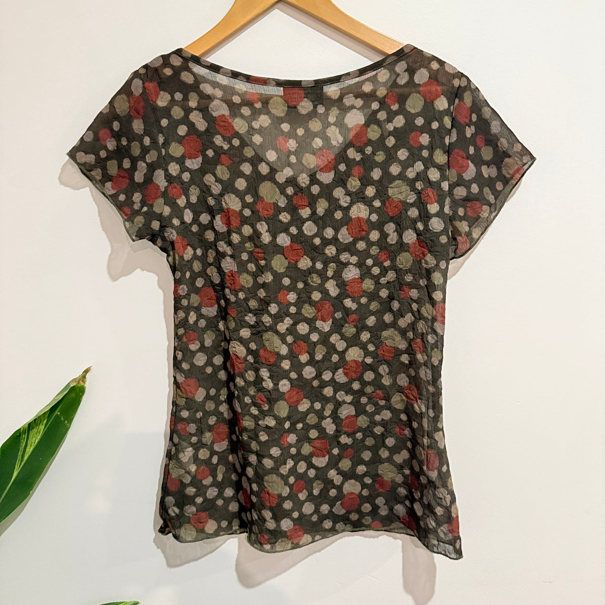 Wild South Olive Floral Print Sheer Top Size 10