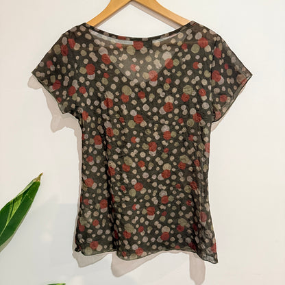 Wild South Olive Floral Print Sheer Top Size 10