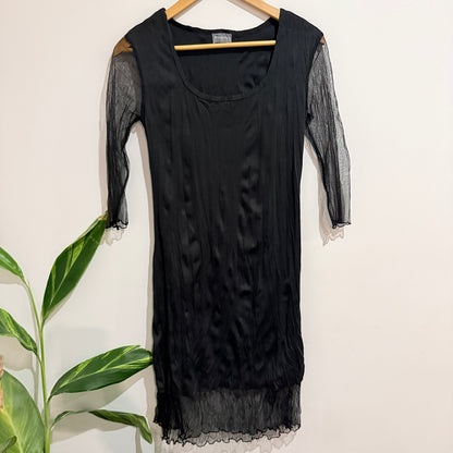 Jean Jones Black Mesh Sleeve Crinkle Dress Size S