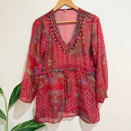 Brand Unknown Semi-sheer Tunic Top Size M | U/Arm to U/Arm 53cm