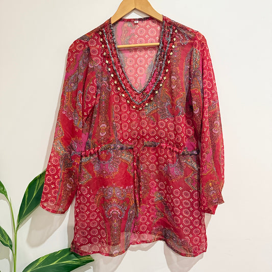 Brand Unknown Semi-sheer Tunic Top Size M | U/Arm to U/Arm 53cm
