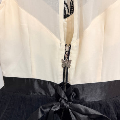 Lipsy London Black and Ivory Embroidered Tulle Dress Size UK 8