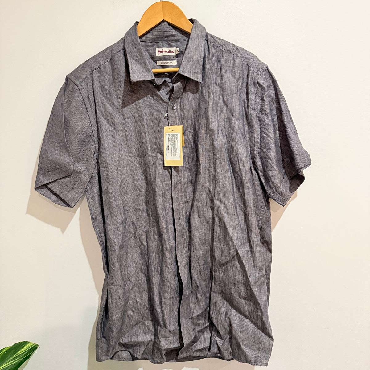 Fabindia Grey Linen Comfort-Fit Shirt Size M