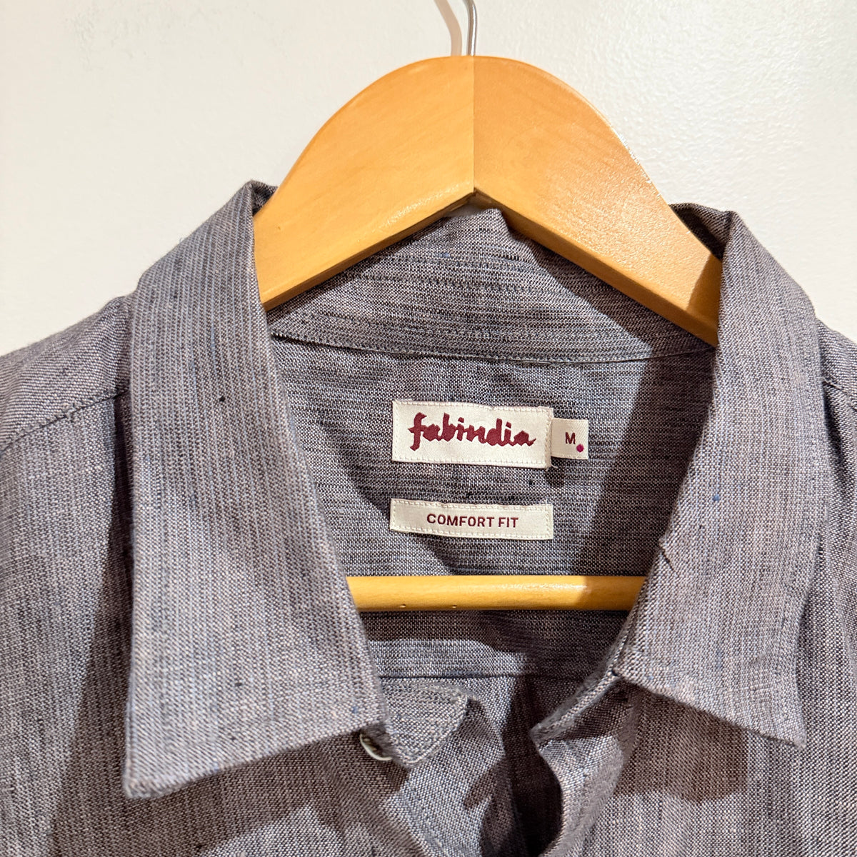 Fabindia Grey Linen Comfort-Fit Shirt Size M