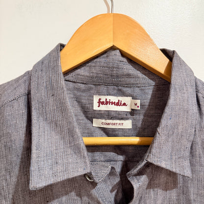 Fabindia Grey Linen Comfort-Fit Shirt Size M
