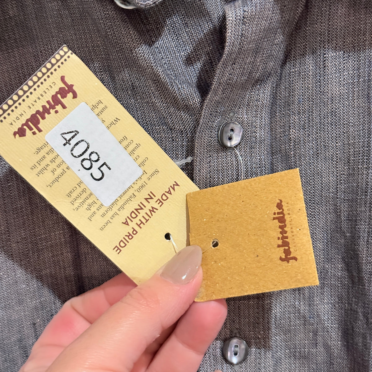 Fabindia Grey Linen Comfort-Fit Shirt Size M