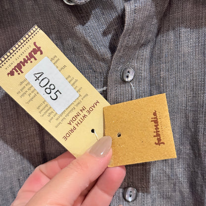 Fabindia Grey Linen Comfort-Fit Shirt Size M