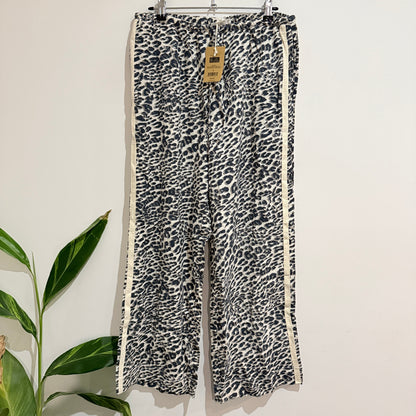 Ceres Life Relaxed Leopard Linen-Blend Drawstring Pants Size S