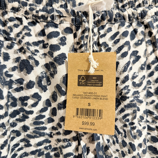 Ceres Life Relaxed Leopard Linen-Blend Drawstring Pants Size S