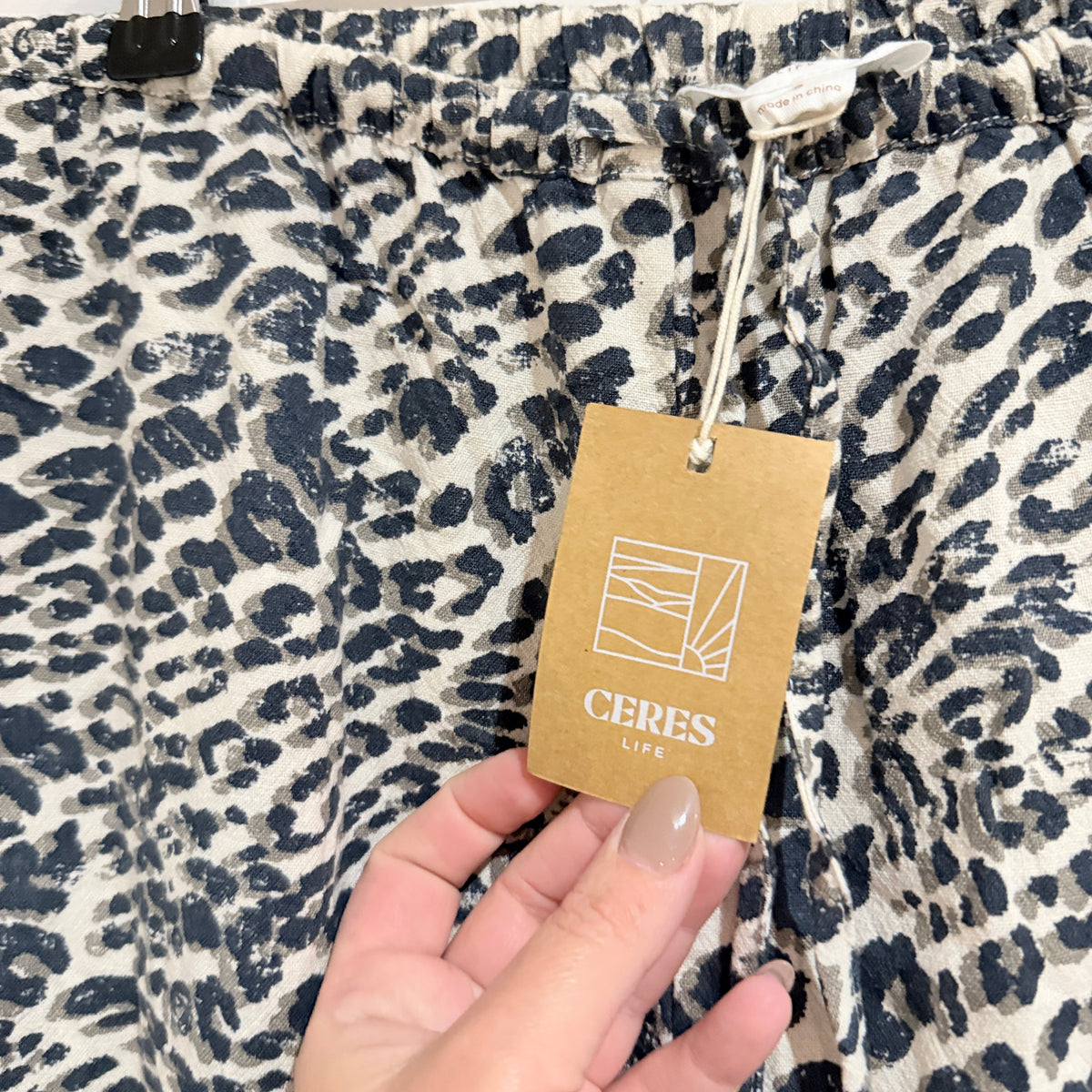 Ceres Life Relaxed Leopard Linen-Blend Drawstring Pants Size S