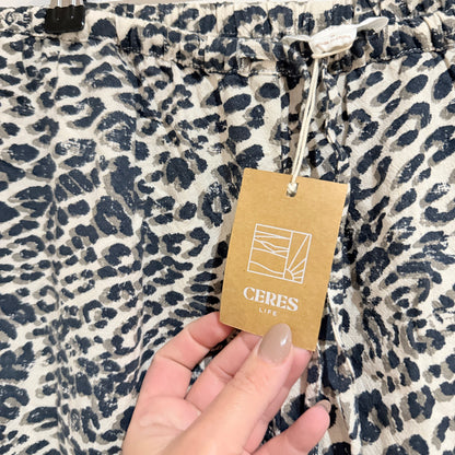 Ceres Life Relaxed Leopard Linen-Blend Drawstring Pants Size S