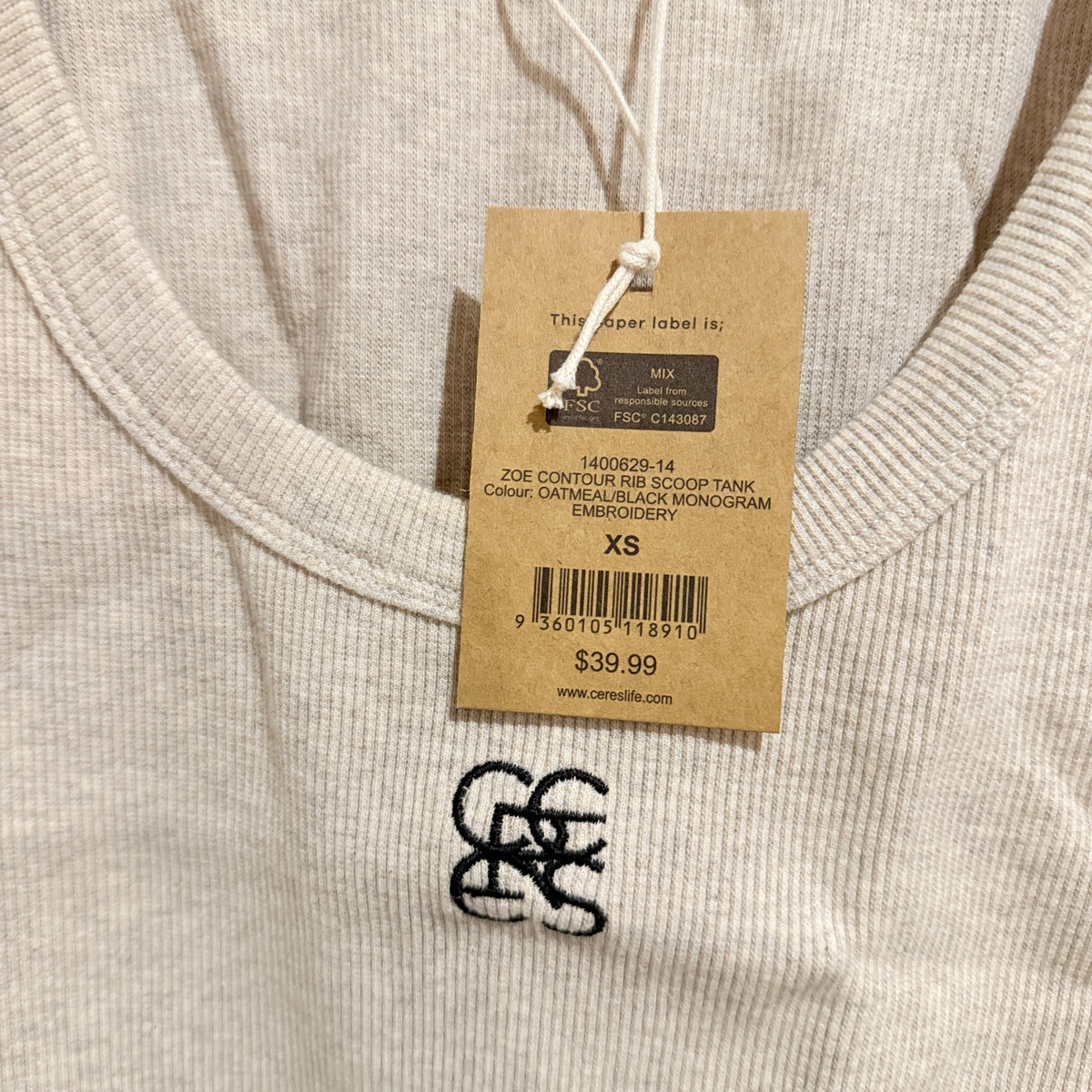 Ceres Life Zoe Contour Rib Scoop Tank Size XS