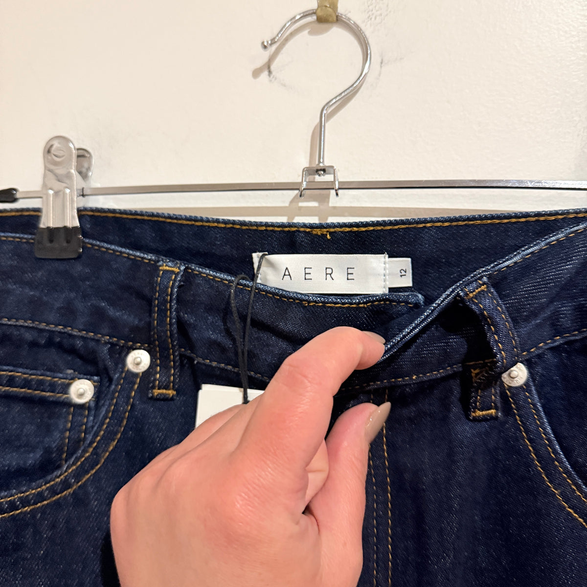 AERE High-Rise Hem Detail Jeans Size 12
