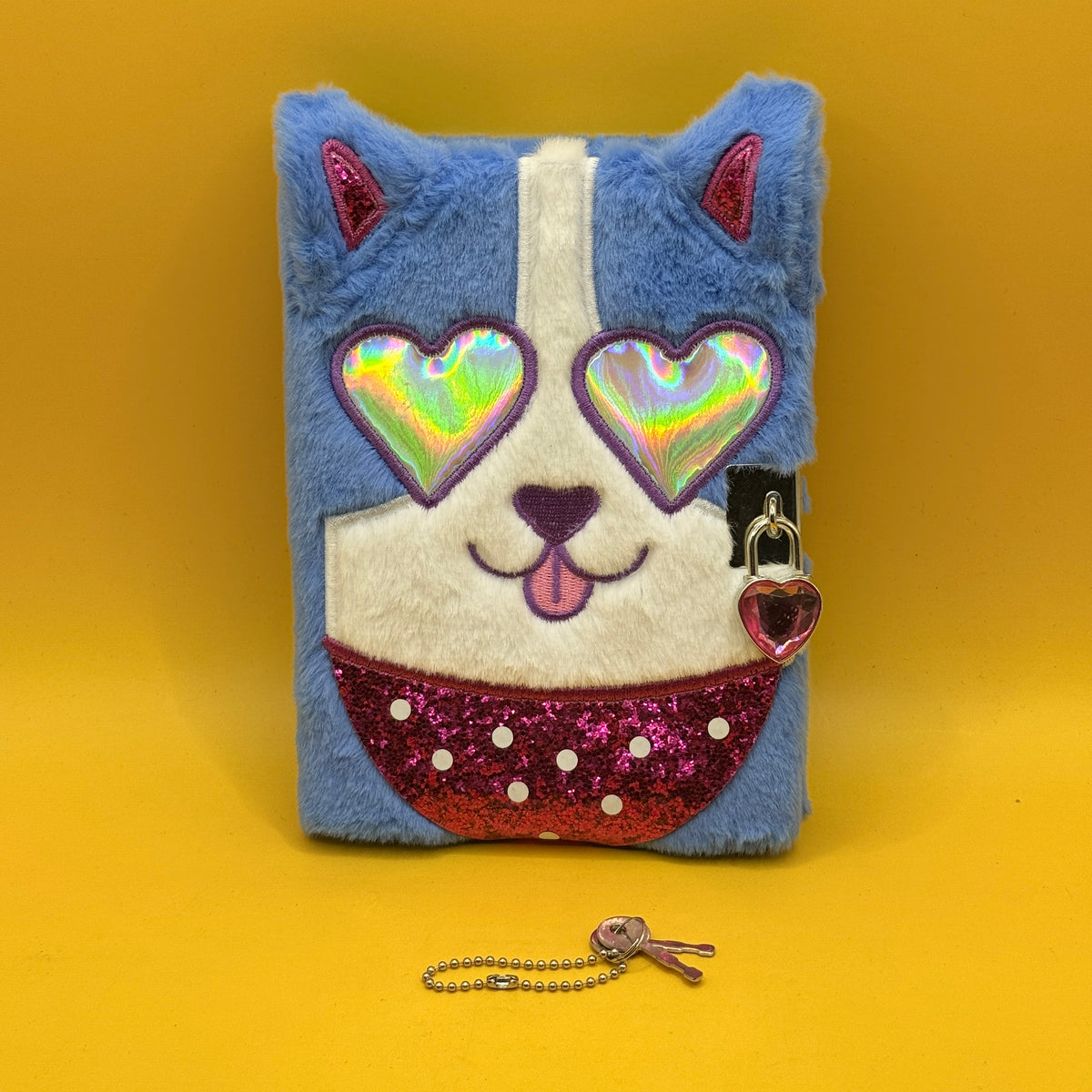 Creative Colouring Book & Blue Furry Cat Lock Diary Bundle