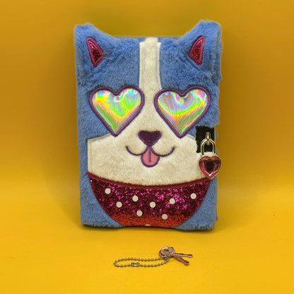 Creative Colouring Book & Blue Furry Cat Lock Diary Bundle