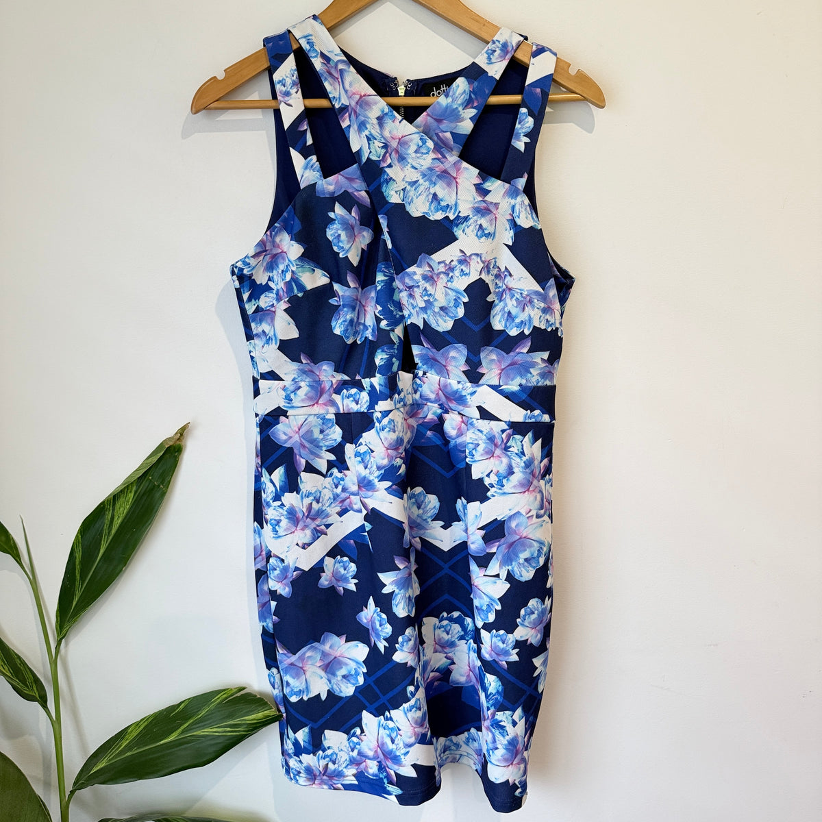 Dotti Navy Blue Floral Print Sleeveless Dress Size 12