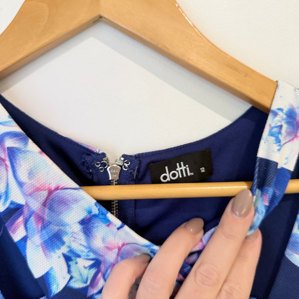 Dotti Navy Blue Floral Print Sleeveless Dress Size 12