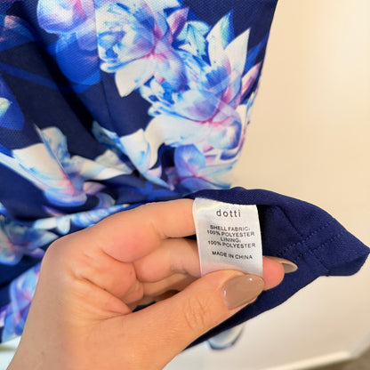 Dotti Navy Blue Floral Print Sleeveless Dress Size 12