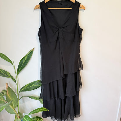 Black Tiered Chiffon Sleeveless Dress
