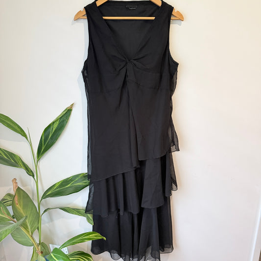 Black Tiered Chiffon Sleeveless Dress