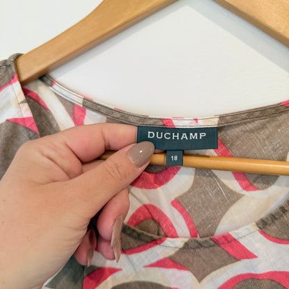Duchamp Pink and Taupe Circle Print Linen Top Size 18