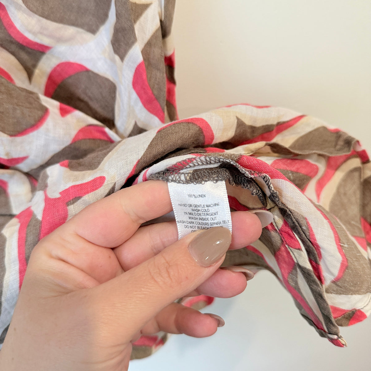 Duchamp Pink and Taupe Circle Print Linen Top Size 18