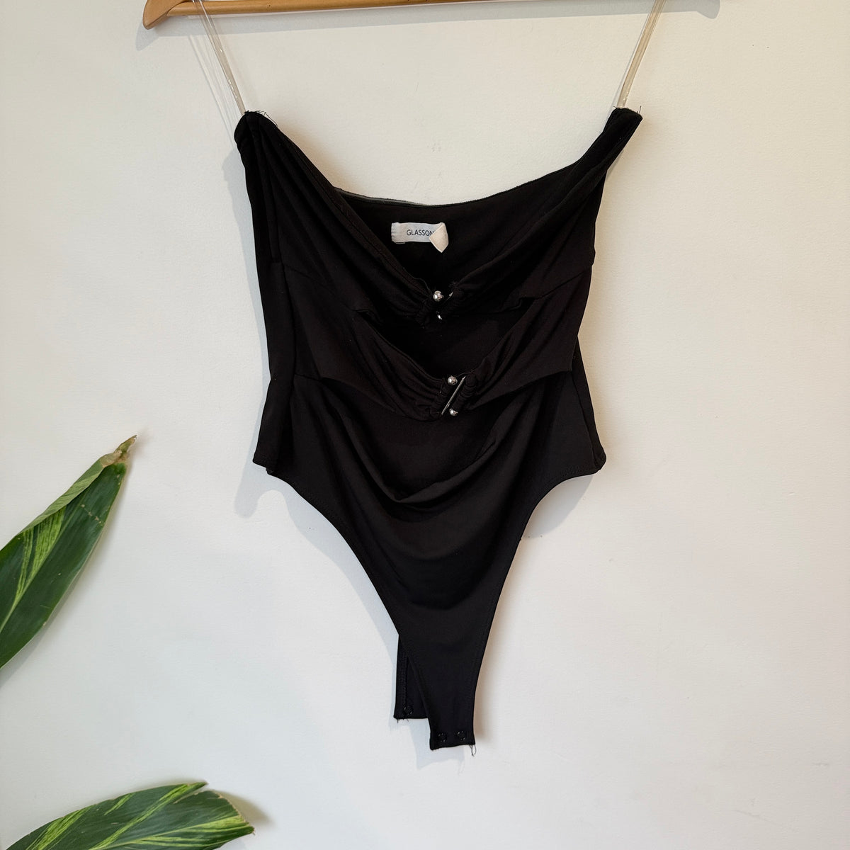 Glassons Black Ruched Bodysuit Size L