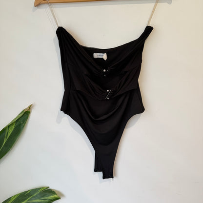 Glassons Black Ruched Bodysuit Size L