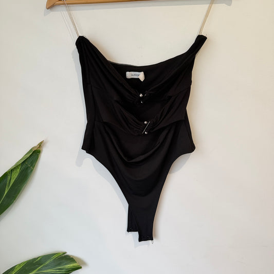Glassons Black Ruched Bodysuit Size L