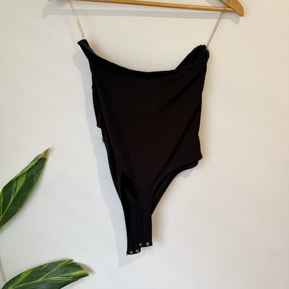 Glassons Black Ruched Bodysuit Size L