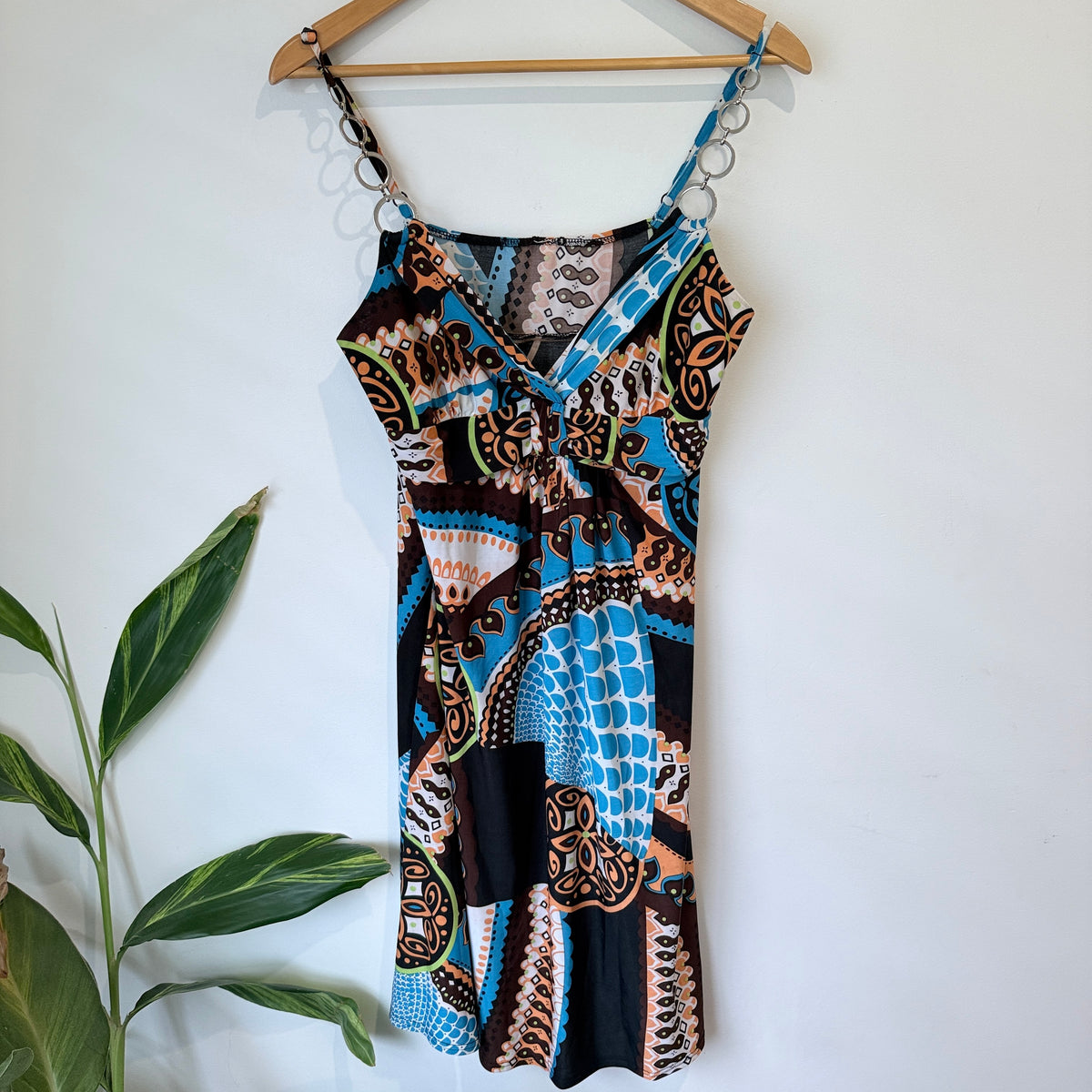 Blue and Brown Paisley Print Ring Strap Sundress