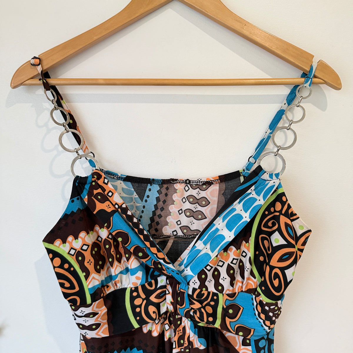 Blue and Brown Paisley Print Ring Strap Sundress