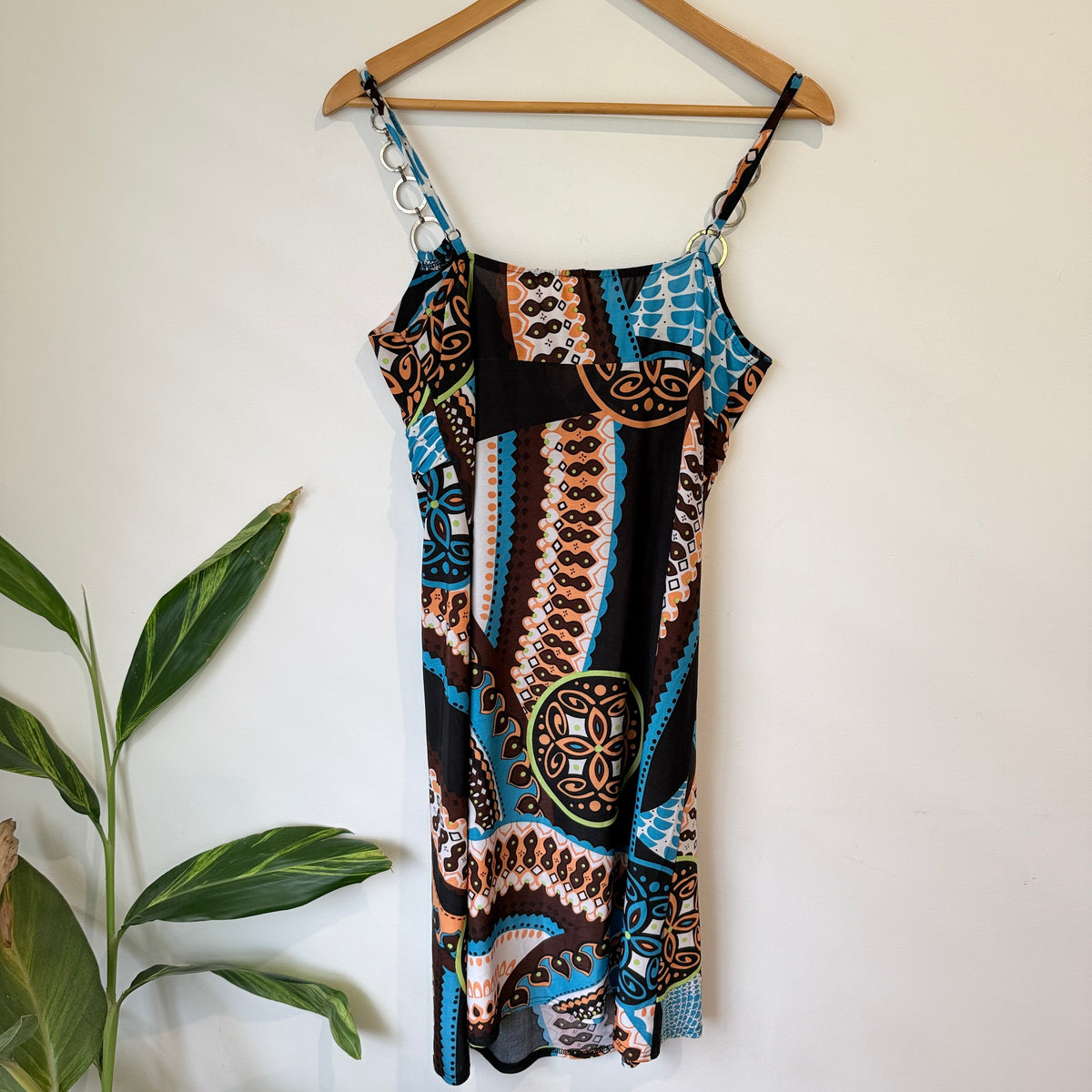 Blue and Brown Paisley Print Ring Strap Sundress