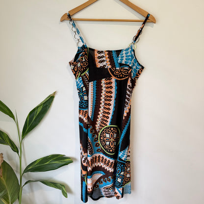Blue and Brown Paisley Print Ring Strap Sundress