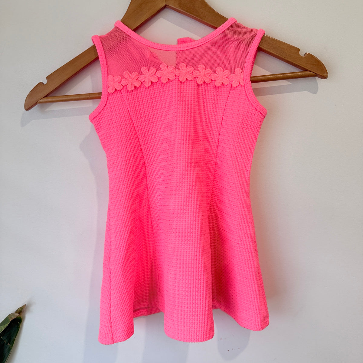 Neon Pink Textured Flower Trim Dress Size 12-18 Months
