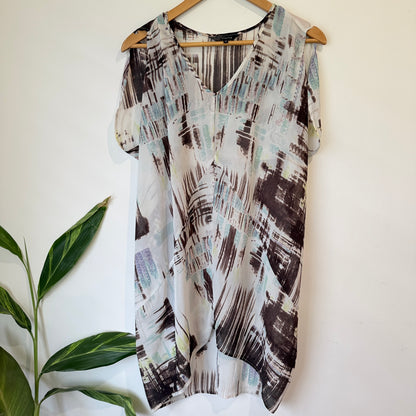Whistle Brown and Aqua Abstract Print Shift Dress Size 12