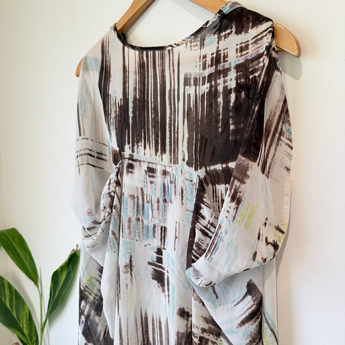 Whistle Brown and Aqua Abstract Print Shift Dress Size 12