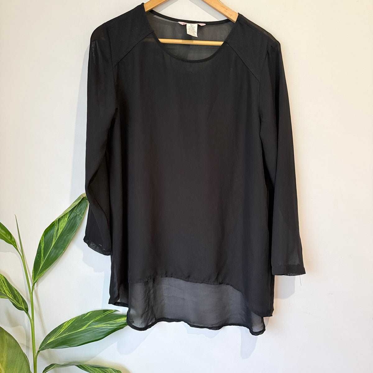 Supre Black Sheer Panel Long Sleeve Top Size S