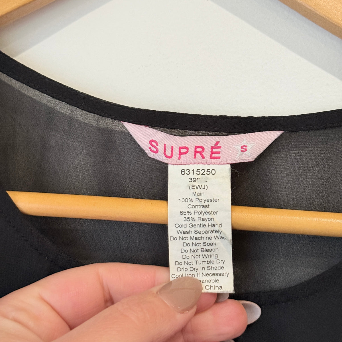 Supre Black Sheer Panel Long Sleeve Top Size S