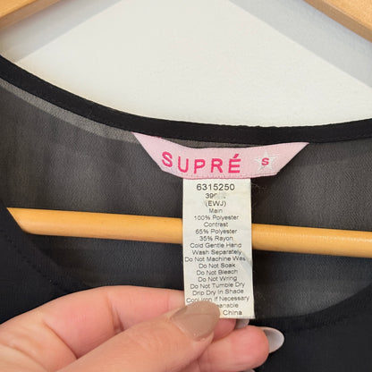 Supre Black Sheer Panel Long Sleeve Top Size S