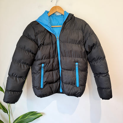 Black and Blue Hooded Puffer Jacket