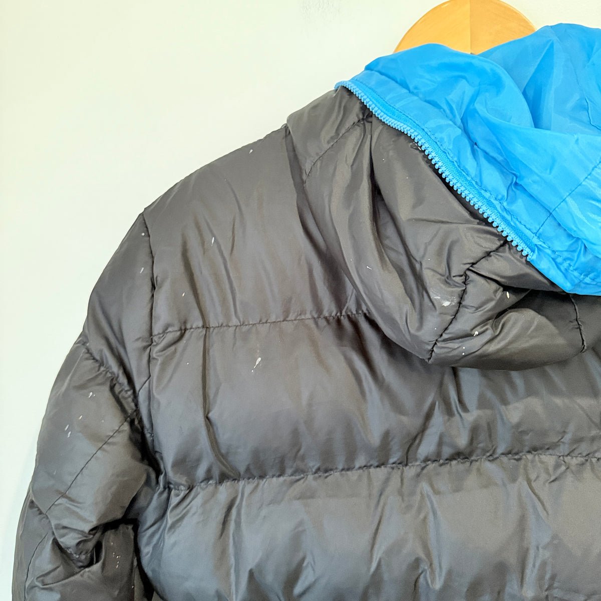 Black and Blue Hooded Puffer Jacket