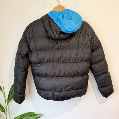 Black and Blue Hooded Puffer Jacket