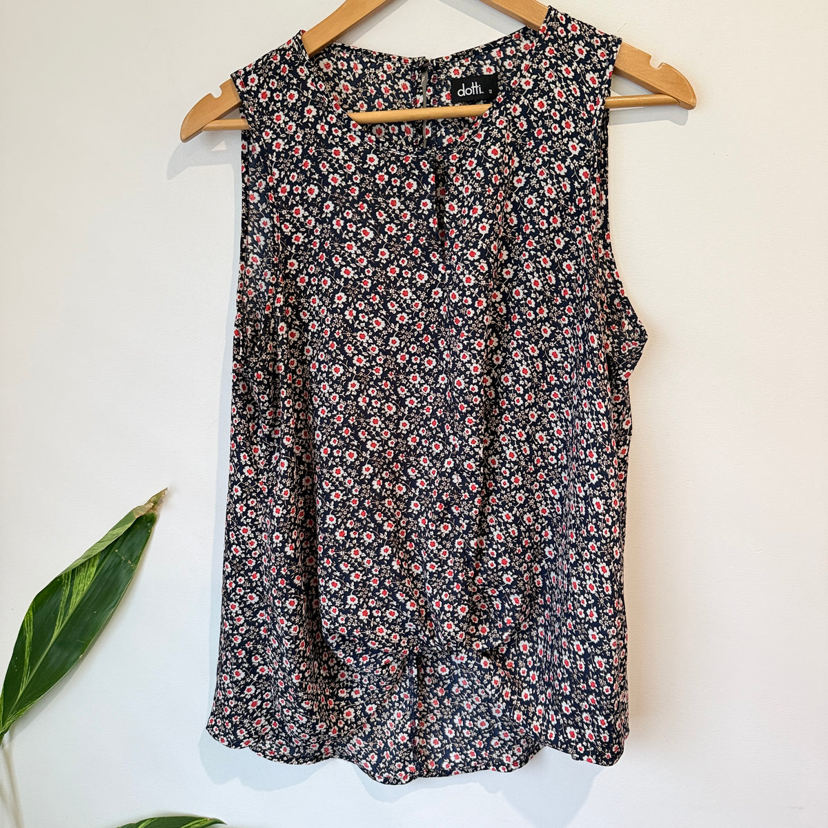 Dotti Navy Ditsy Floral Print Sleeveless Top Size 12