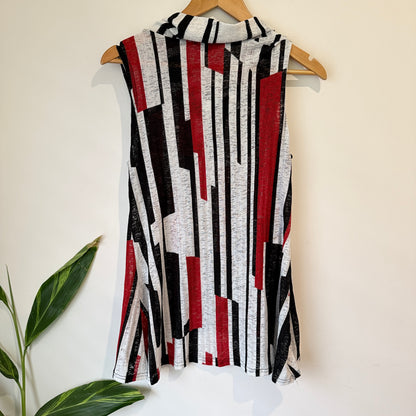 Caroline Morgan Red Black and White Print Cowl Neck Top Size 12