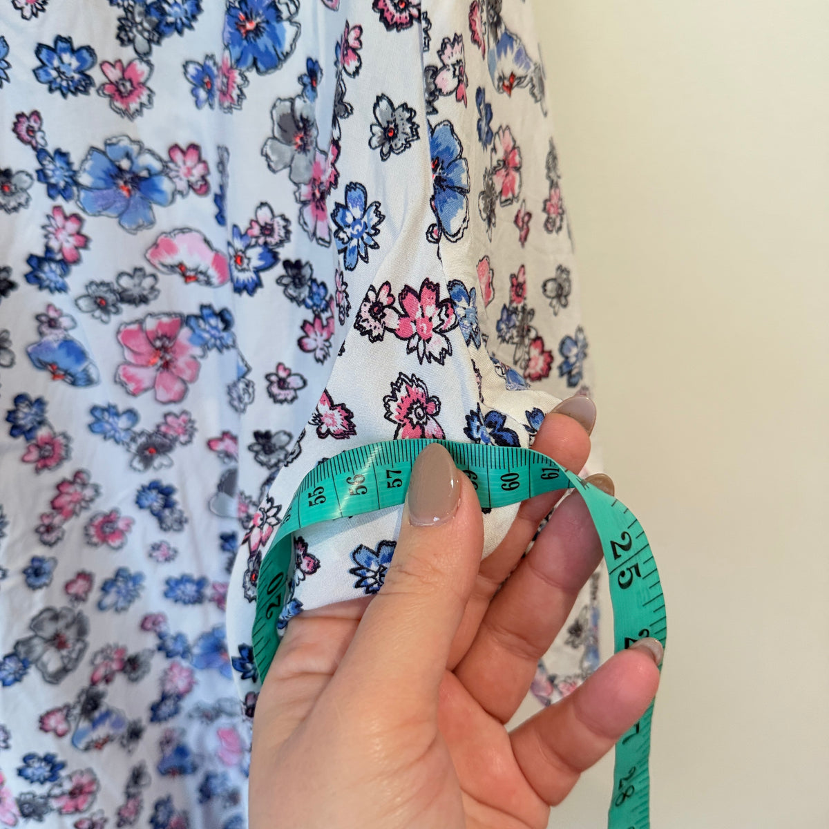 Blue and Pink Floral Print Stripe Hem Top
