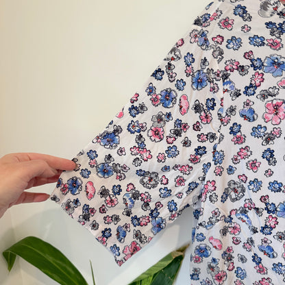 Blue and Pink Floral Print Stripe Hem Top