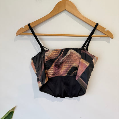 Glassons Bronze and Black Print Satin Corset Top Size 10